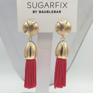 5 for $25! SugarFix BaubleBar Dark Pink Gold Tone Tassel Statement Earrings